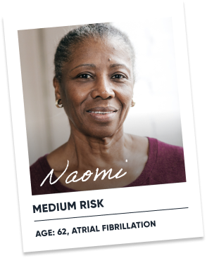 Naomi, Medium risk, Age: 62, Atrial fibrillation